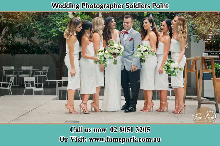 Photo of the Bride and the Groom with the bridesmaids Soldiers Point NSW 2317